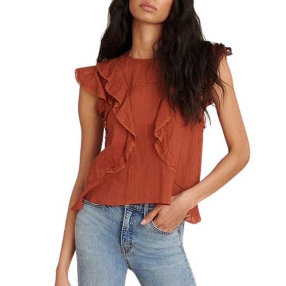 Veronica Beard Ruffled Rust Top